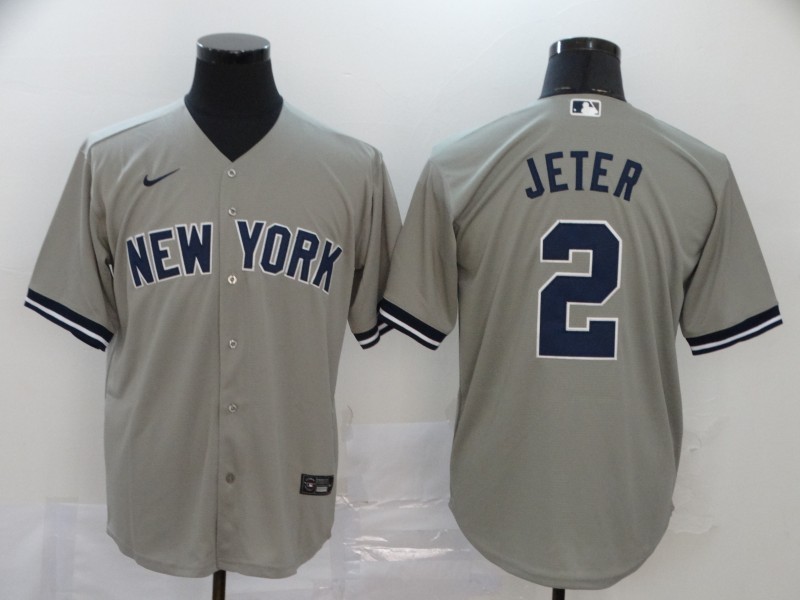 Men's New York Yankees Derek Jeter #2 Gray Baseball Jersey